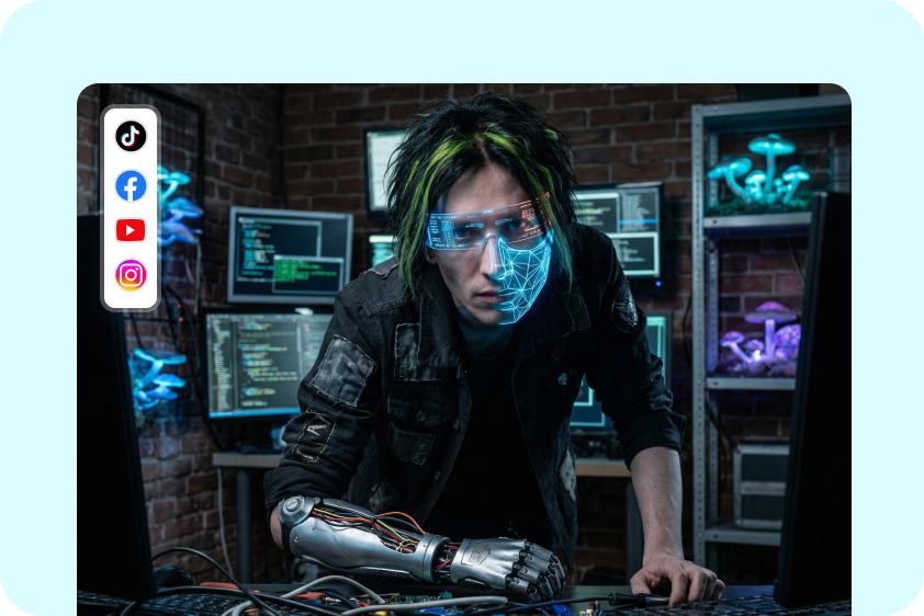 Art IA cyberpunk pour le contenu des médias sociaux