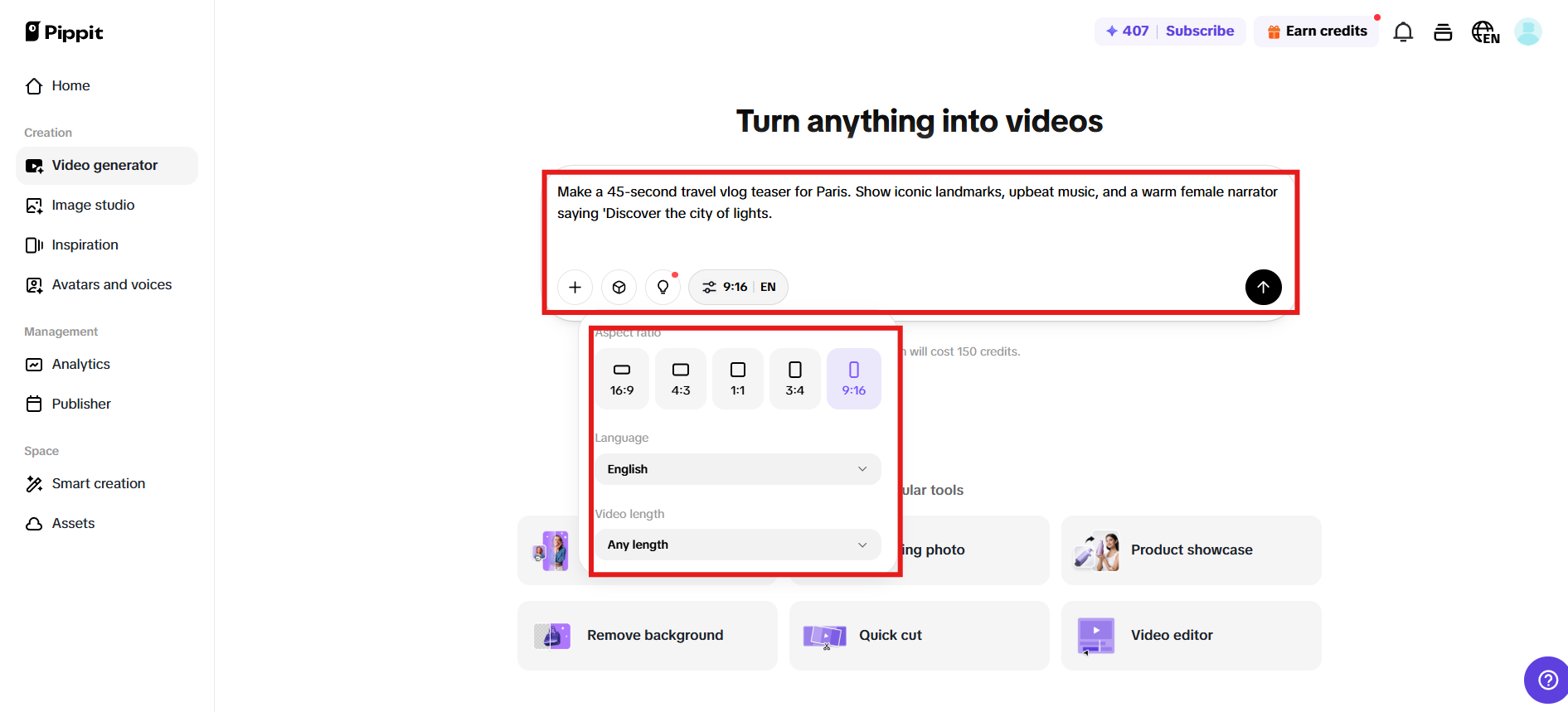 Adjust settings and generate