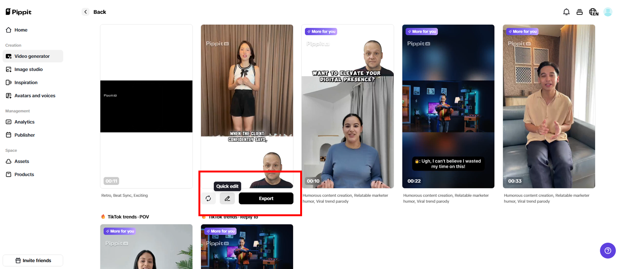 Selecione o vídeo gerado de sua preferência.