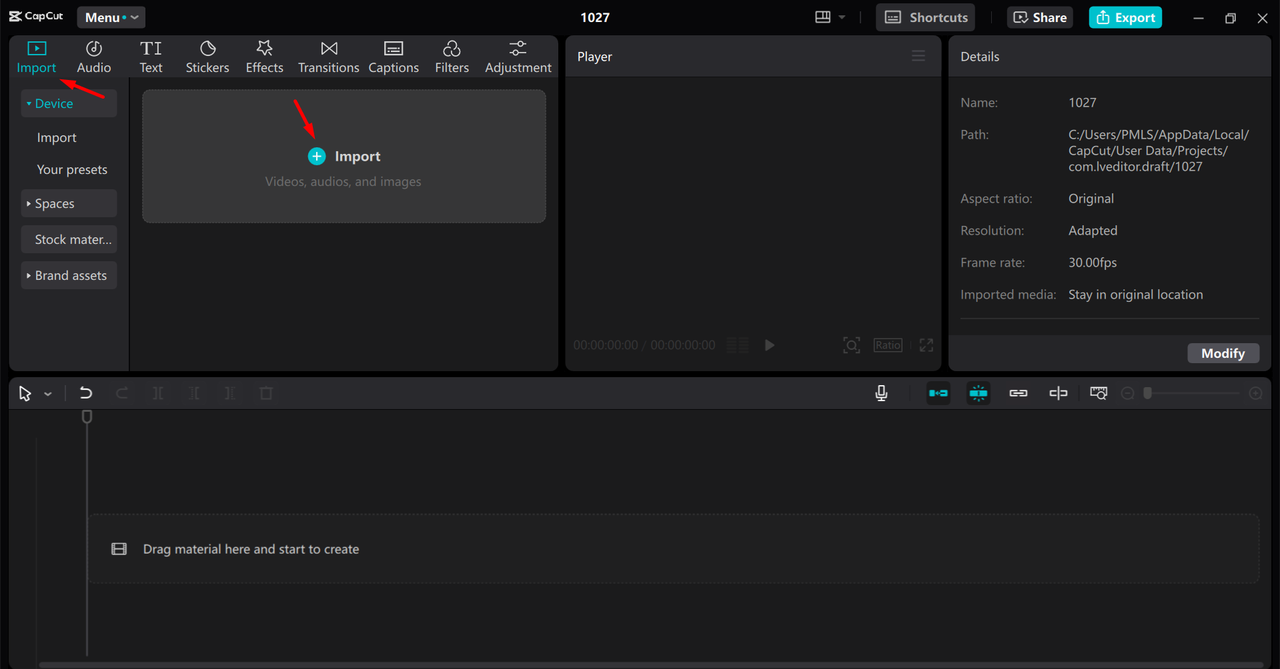 Importing media into the CapCut desktop video editor