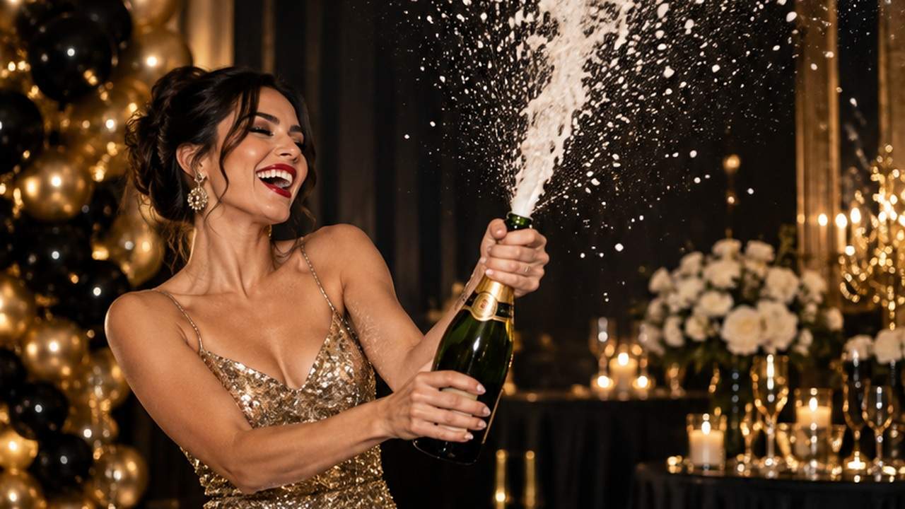 Safe Bottle-Pop Reveal example for AI Champagne Birthday Trend