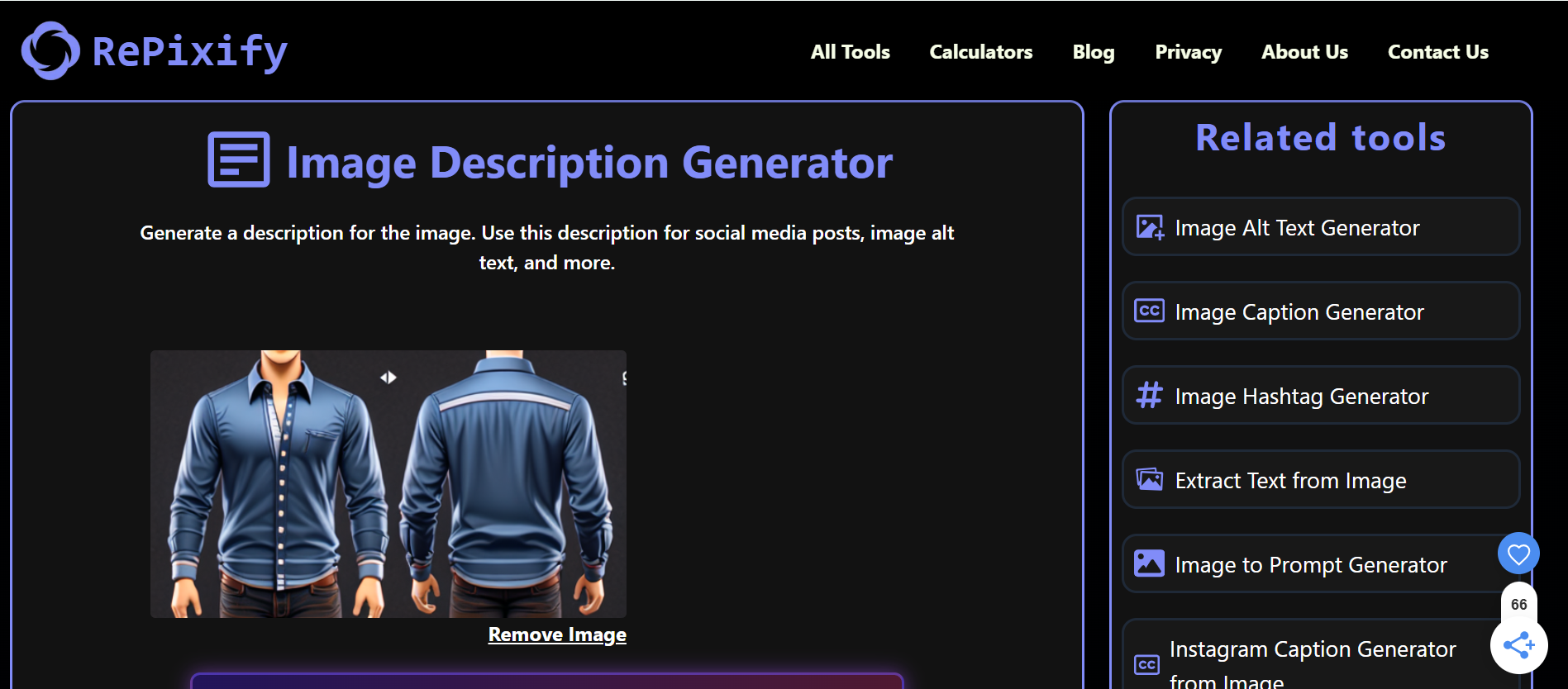 Repixify - an online image description generator AI