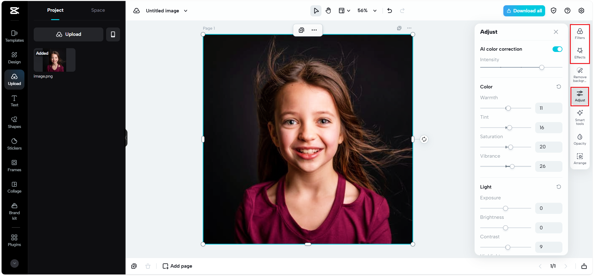 Apply effects, filters and adjust