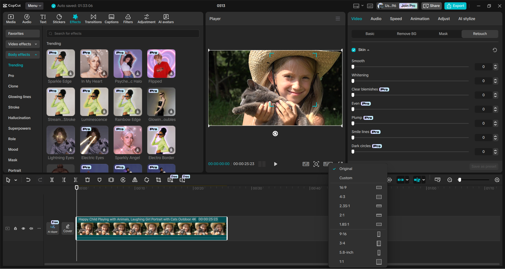 Interface of the CapCut desktop video editor - the best tool to edit videos for YouTube