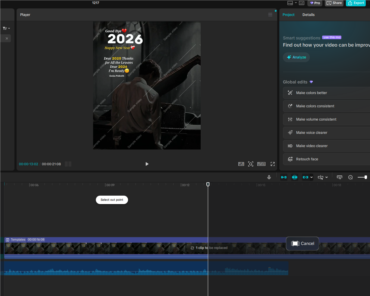 Export video clip with I and O shortcuts