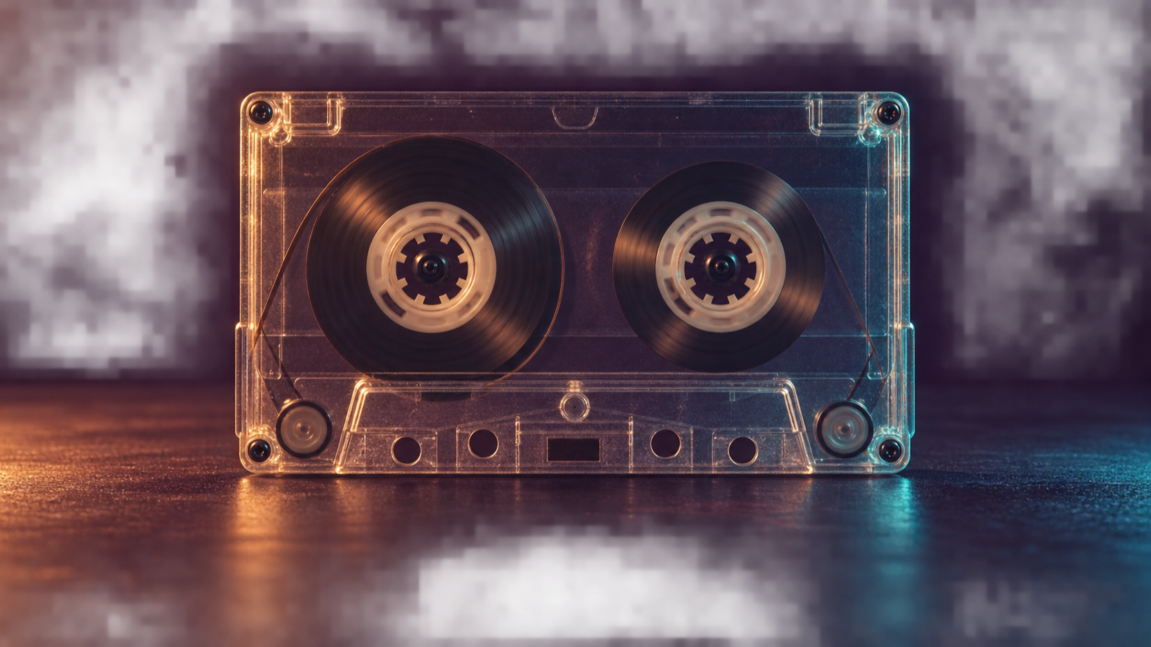 Original transparent cassette motif with two visible reels