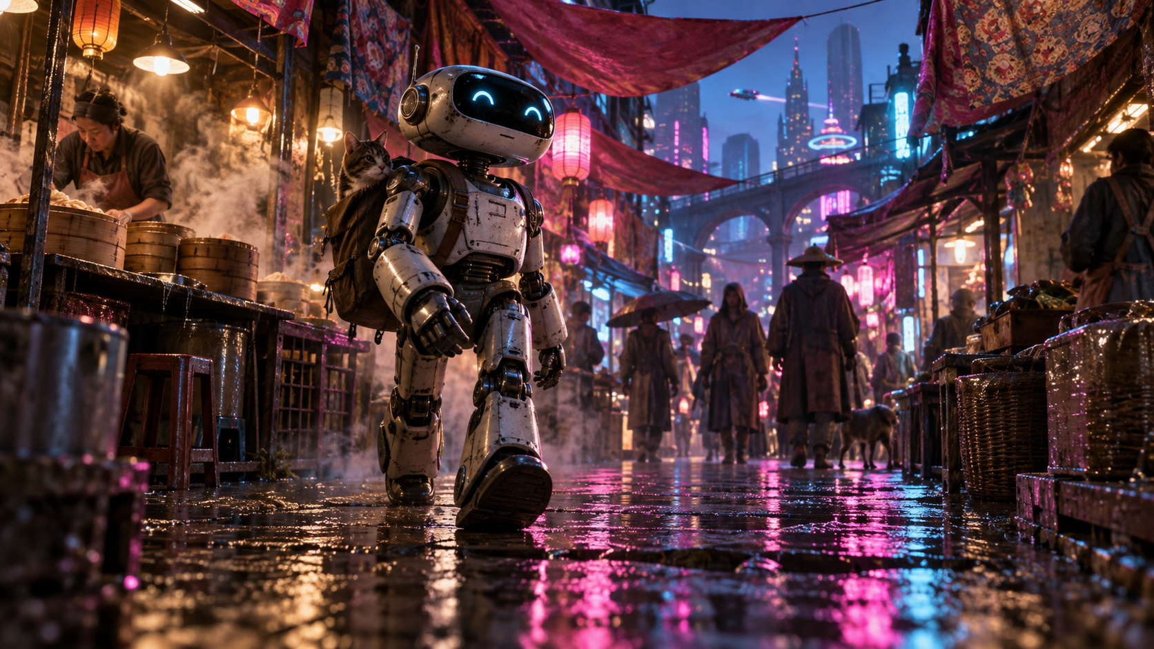 Retro Robot Night-Market Motion example for civitai ai