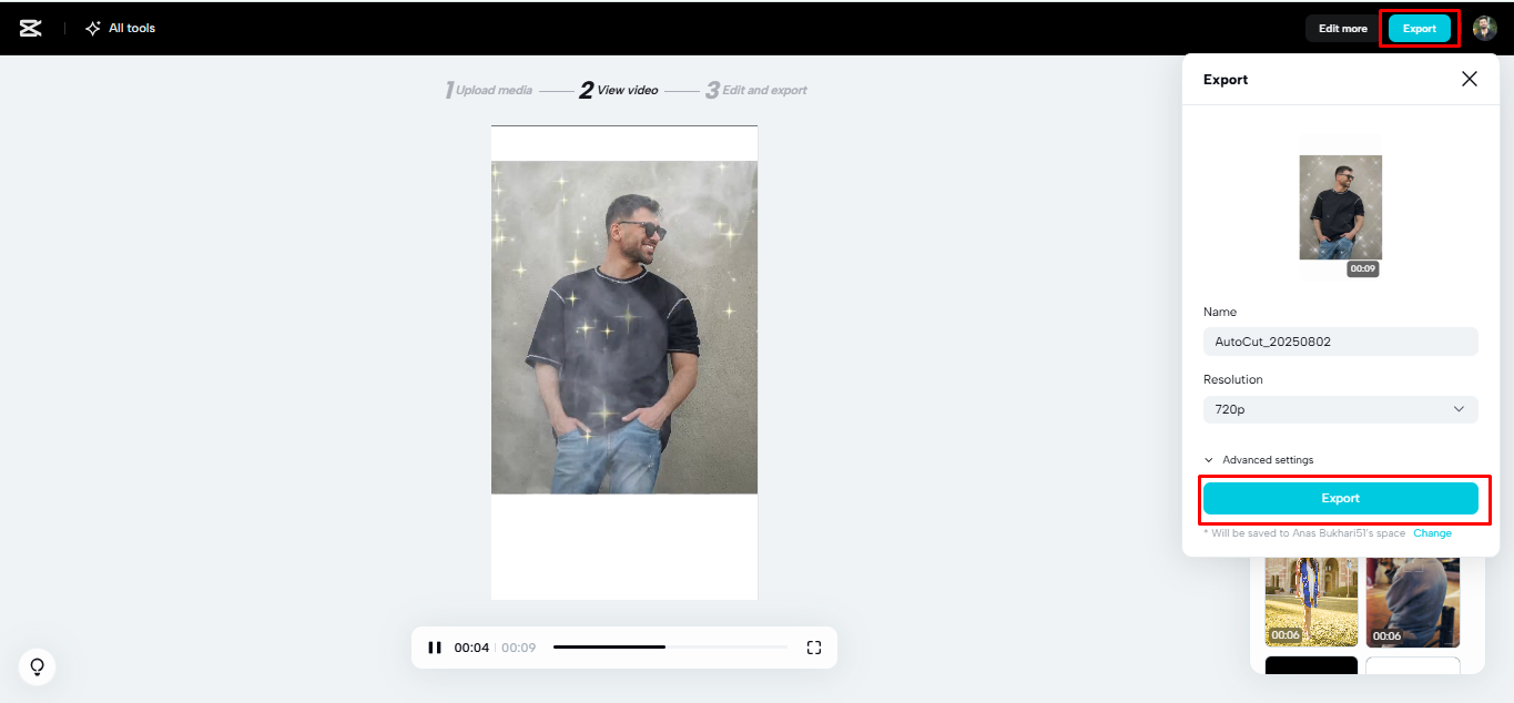 การส่งออกและแชร์วิดีโอจาก CapCut Web