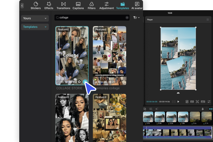 צור קולאז 'עם סרטונים באמצעות כלים שונים ביצרנית קולאז' הווידיאו של Capcut