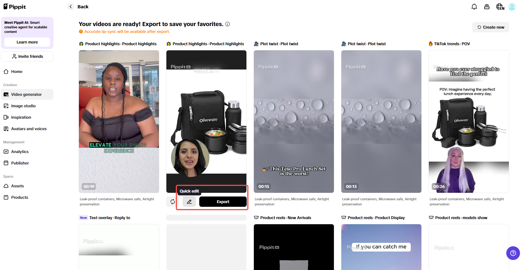 Export or quick edit