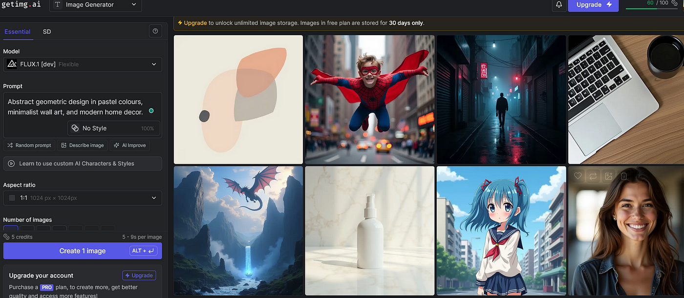 Interface of Getimg - another realistic AI image generator