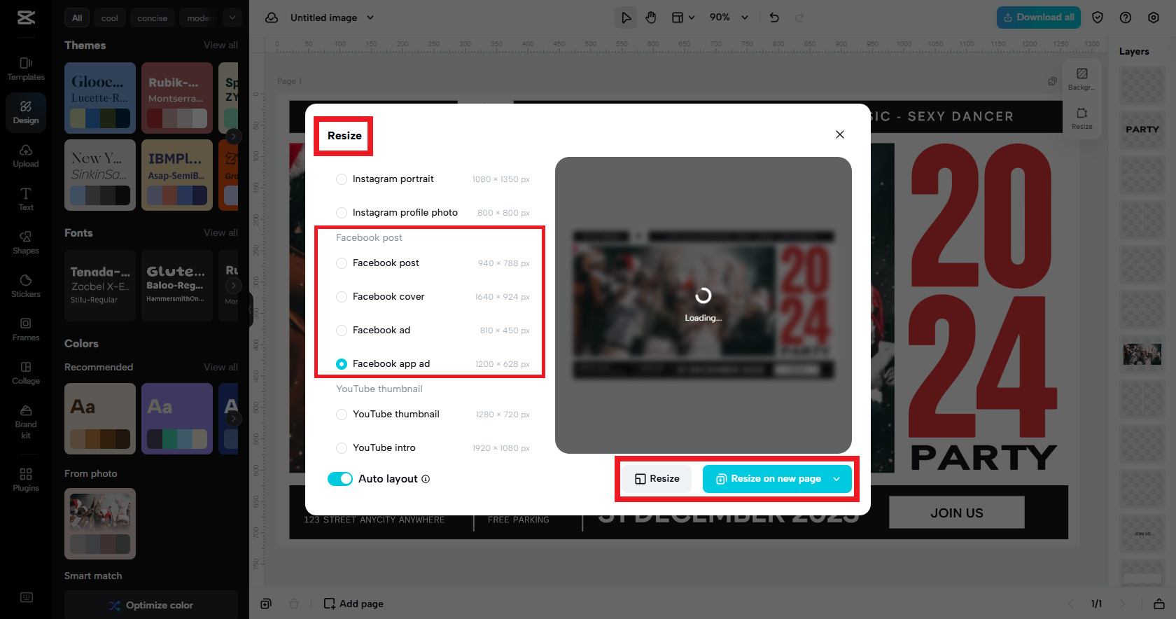 Select your preferred resolution and resize your Facebook flyer