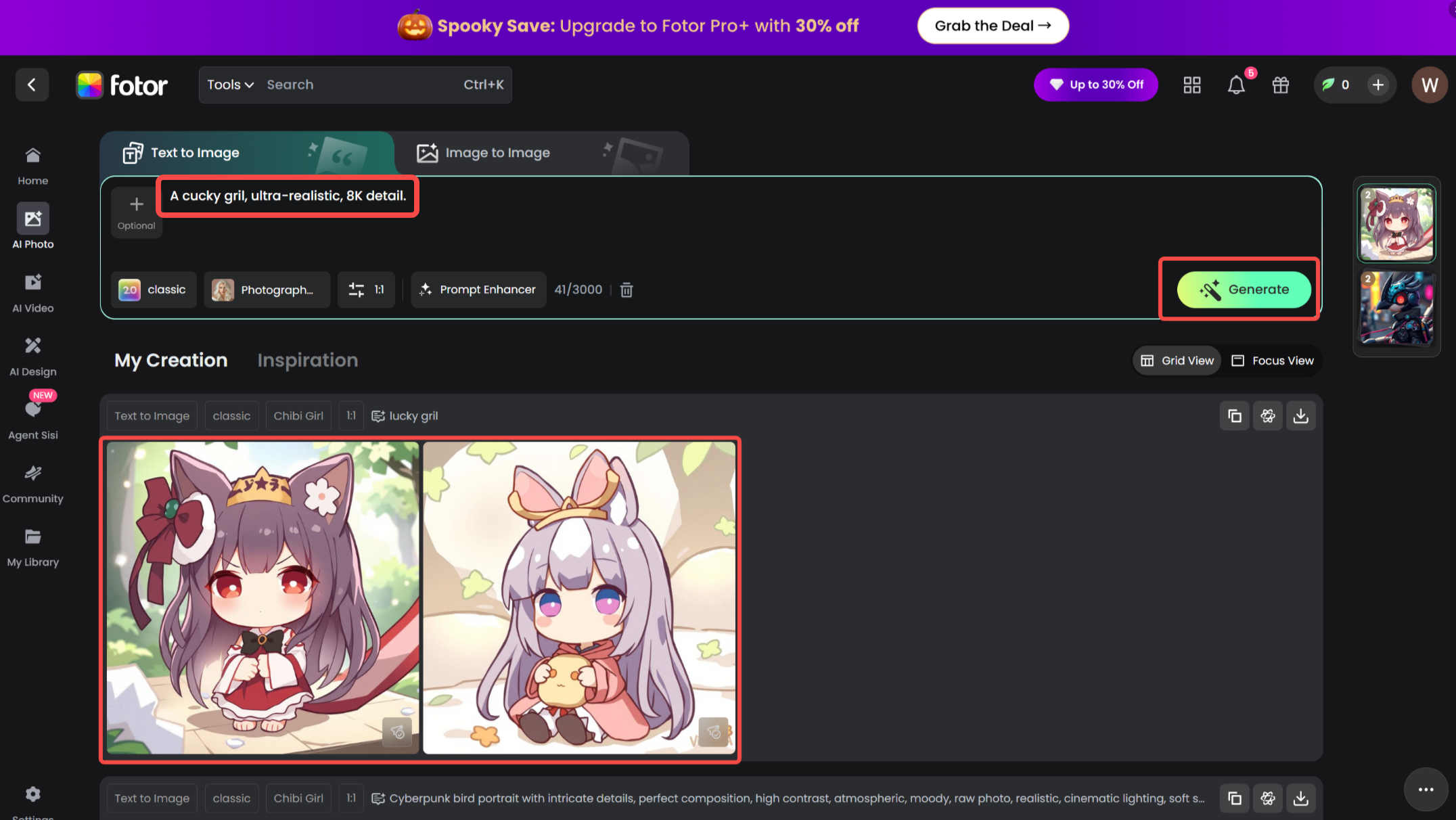 Generating art with Fotor's AI art generator