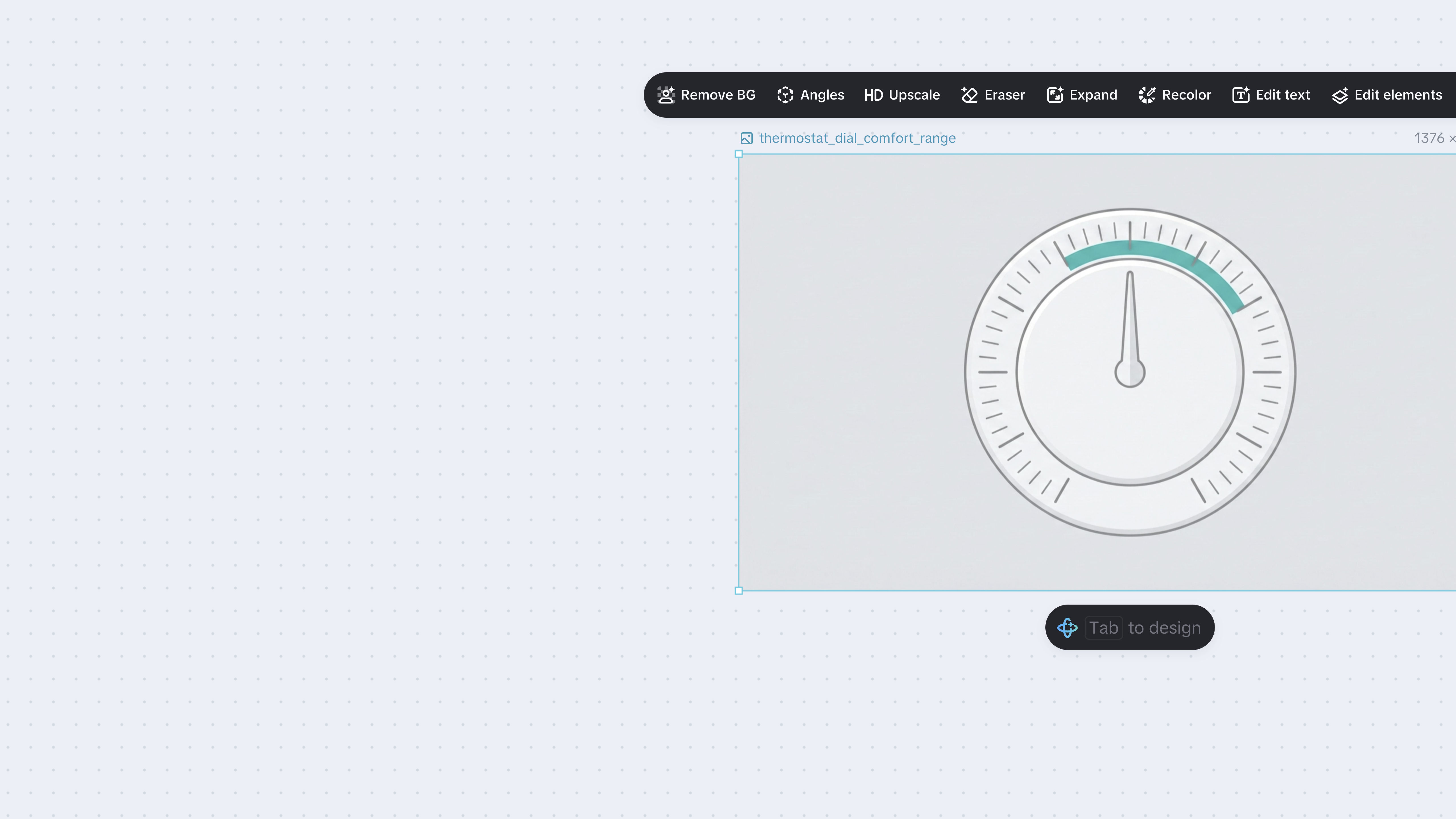 A real CapCut Design Studio canvas shows one stable thermostat dial with one teal comfort range