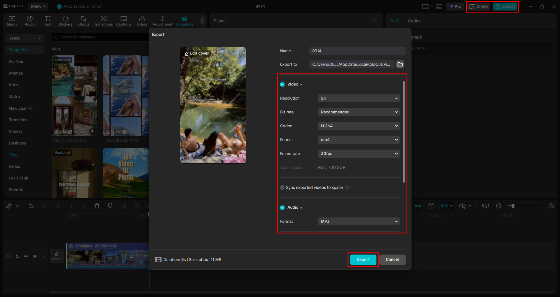 Exportar um vídeo do editor de vídeo para desktop CapCut