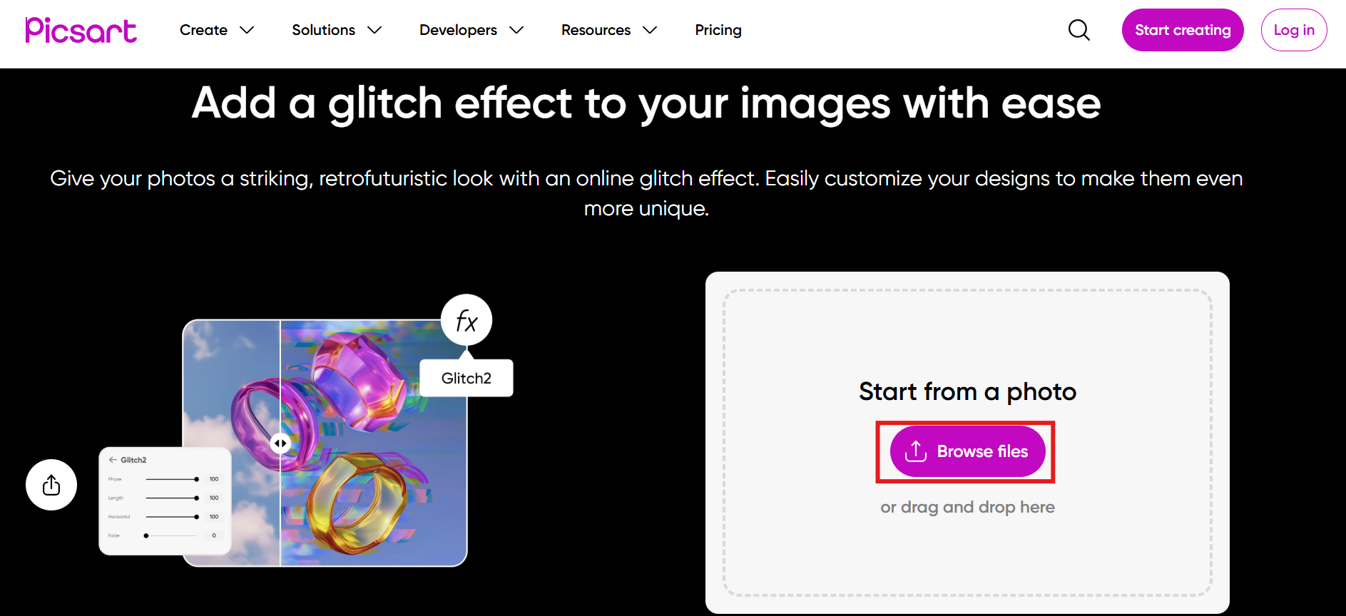Enviar uma imagem para Picsart