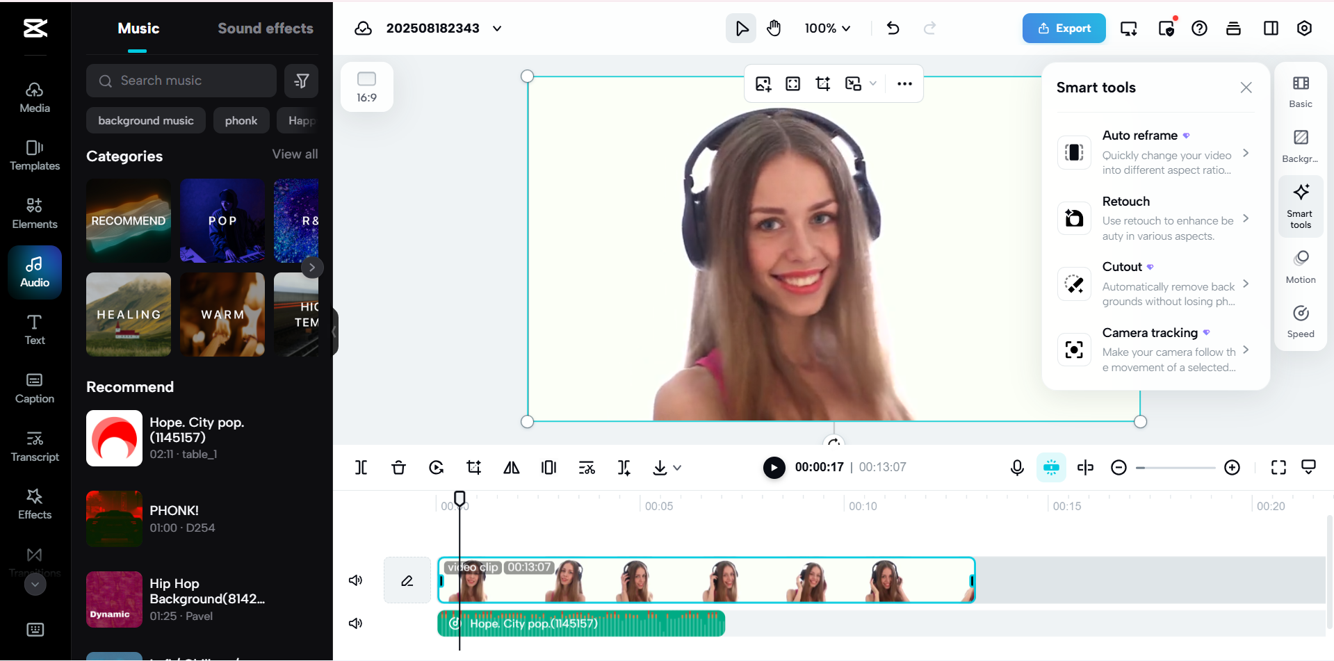 Bearbeitungsoberfläche von CapCut Web – die beste Plattform, um Musikvideos zu erstellen