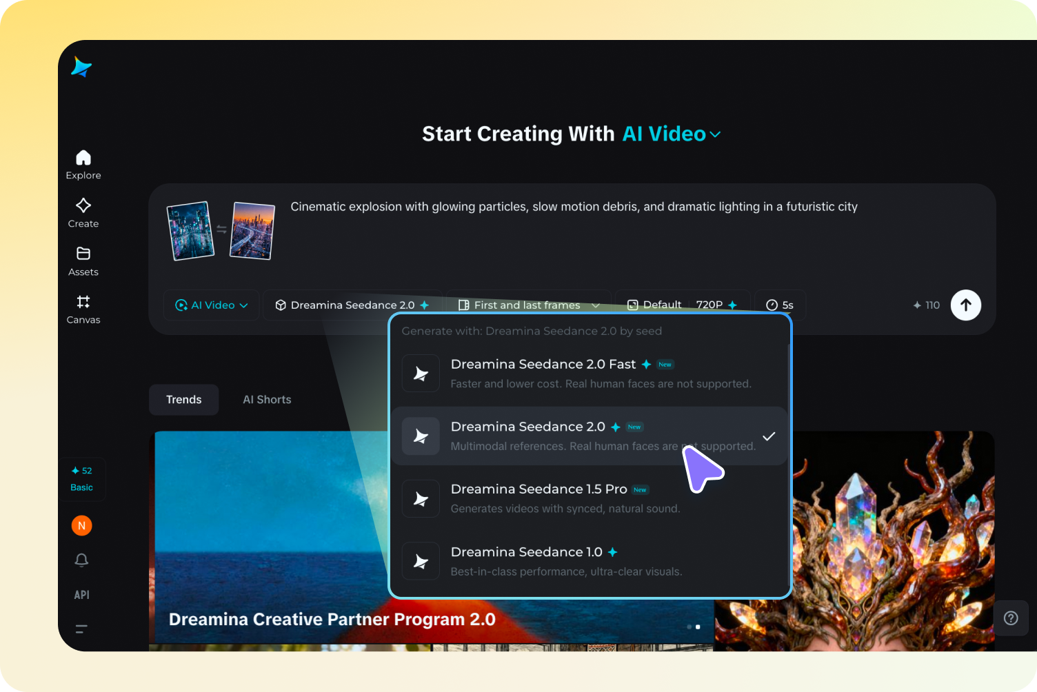 Genera un video AI VFX alimentato dal modello Dreamina Seedance 2,0