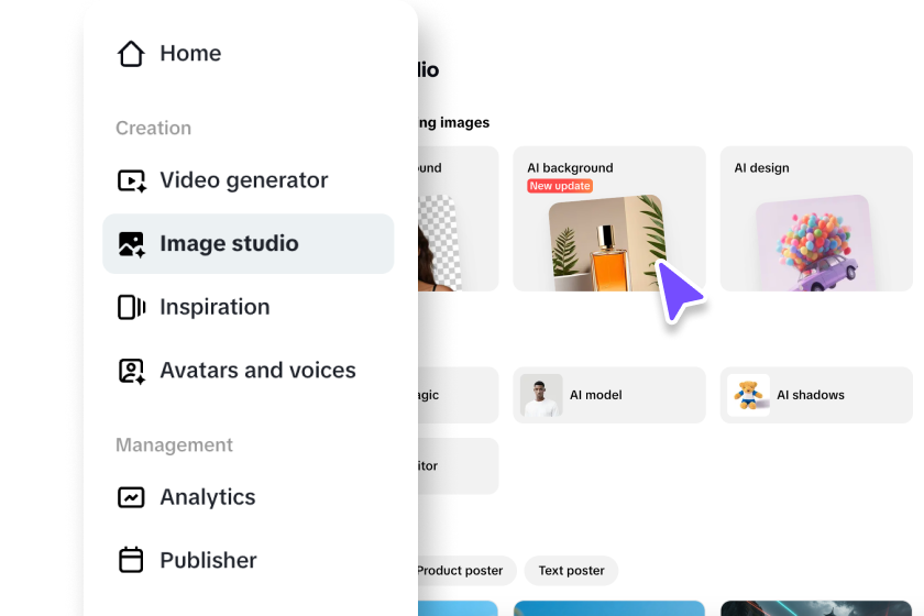Access AI background feature and upload an image 