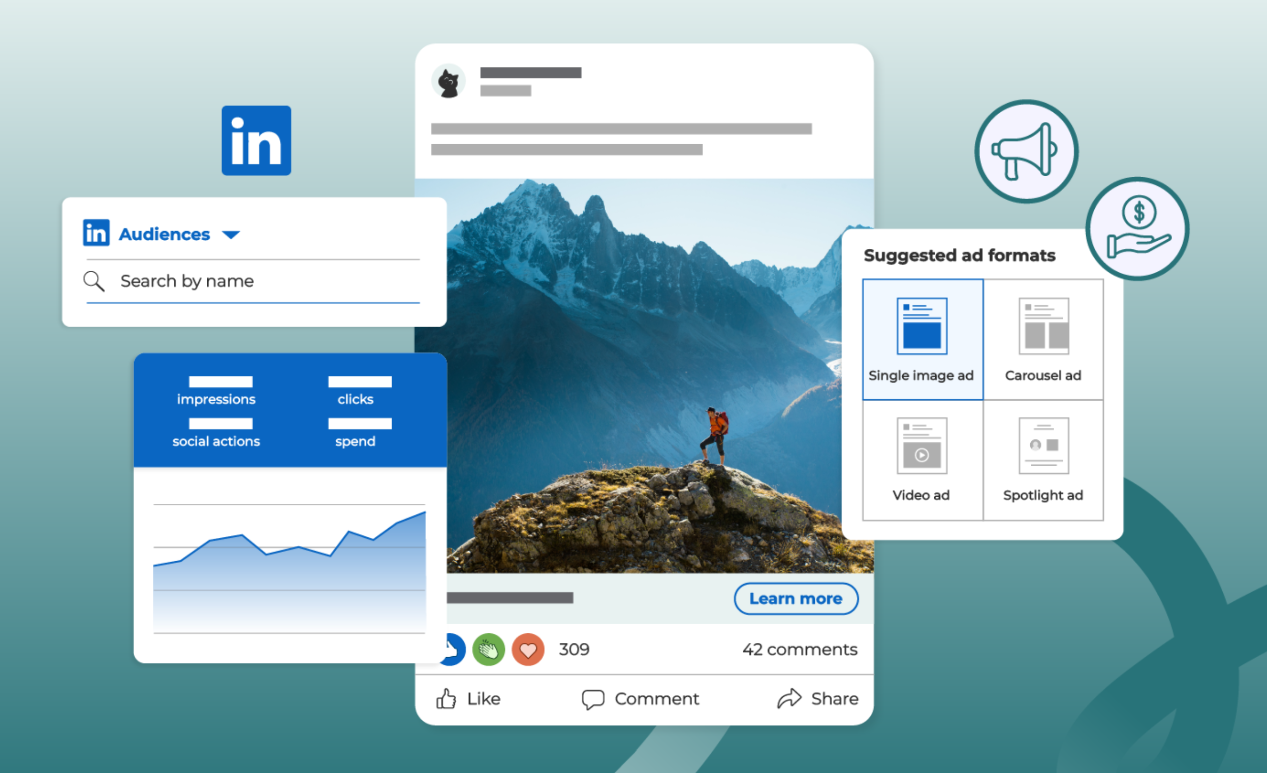 プロフェッショナルフィード形式で表示されるLinkedInの短い広告