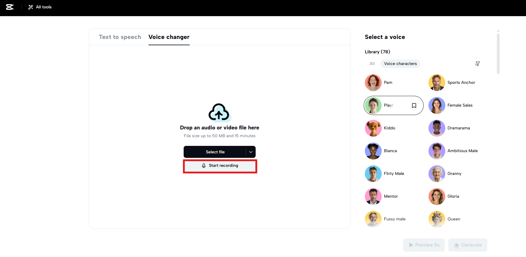 Record your voice in one click
