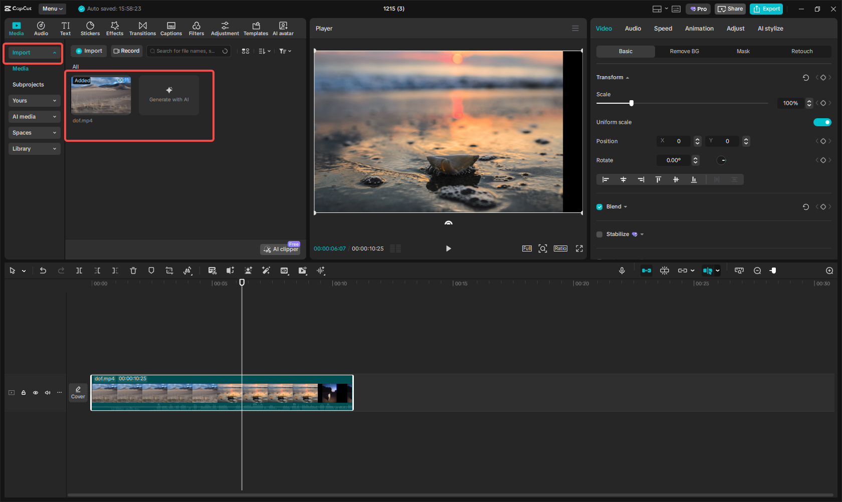 Import the footage