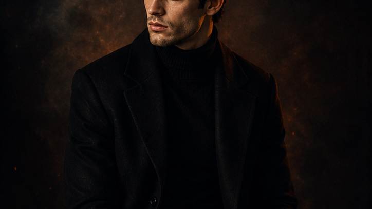 Golden-hour beach portrait of a fictional adult Dark Aesthetic Attitude Ai Photo Editing Prompts