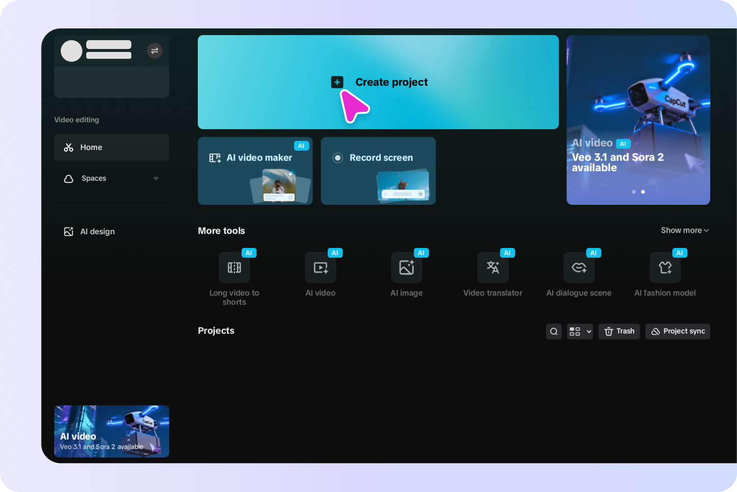 Uploading a video or audio file into the CapCut desktop editor