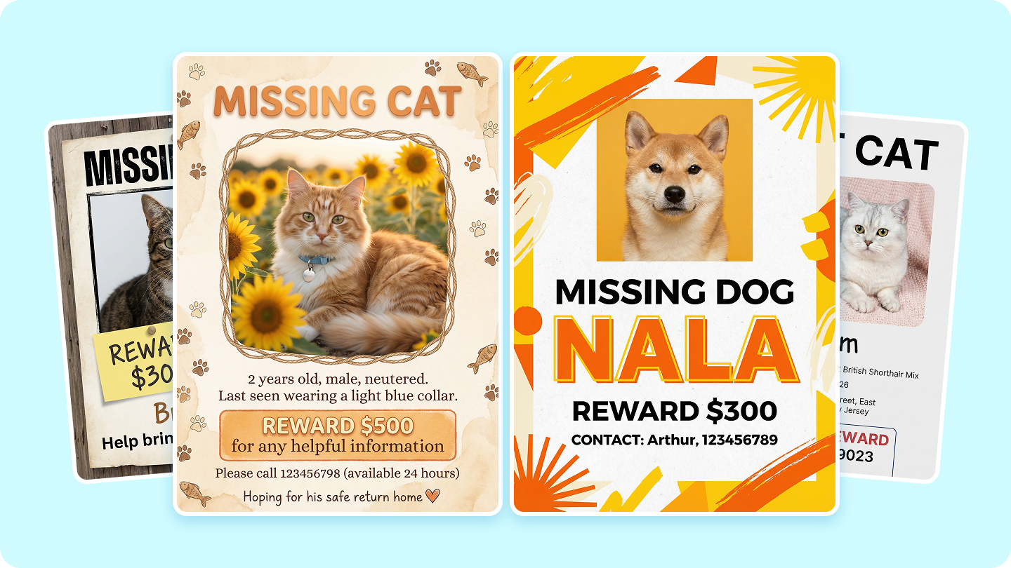 Afiș pentru animale de companie lipsă: creați rapid un fluturaș eficient pentru animale de companie pierdute