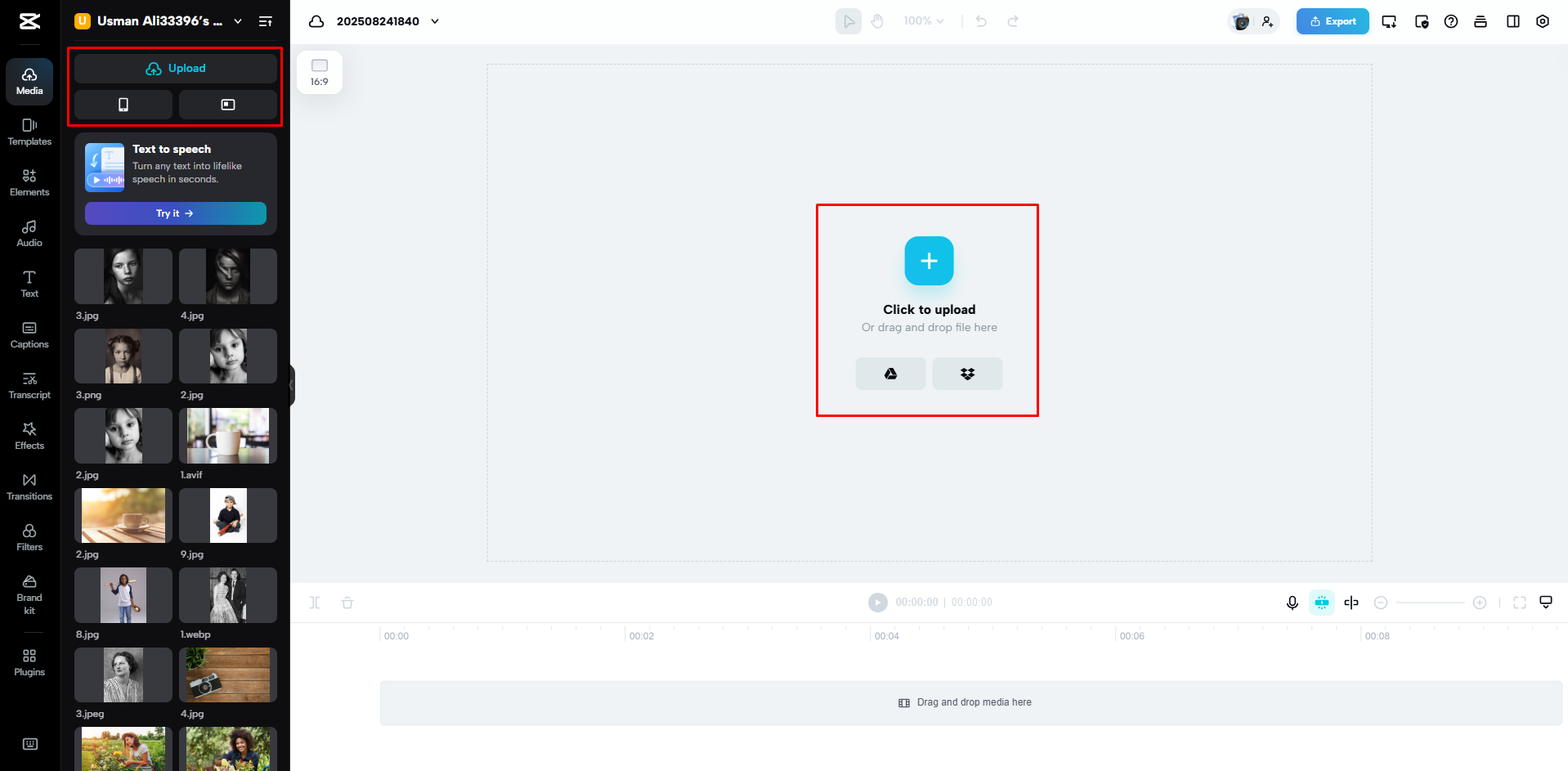 Ein Video in CapCut Web hochladen