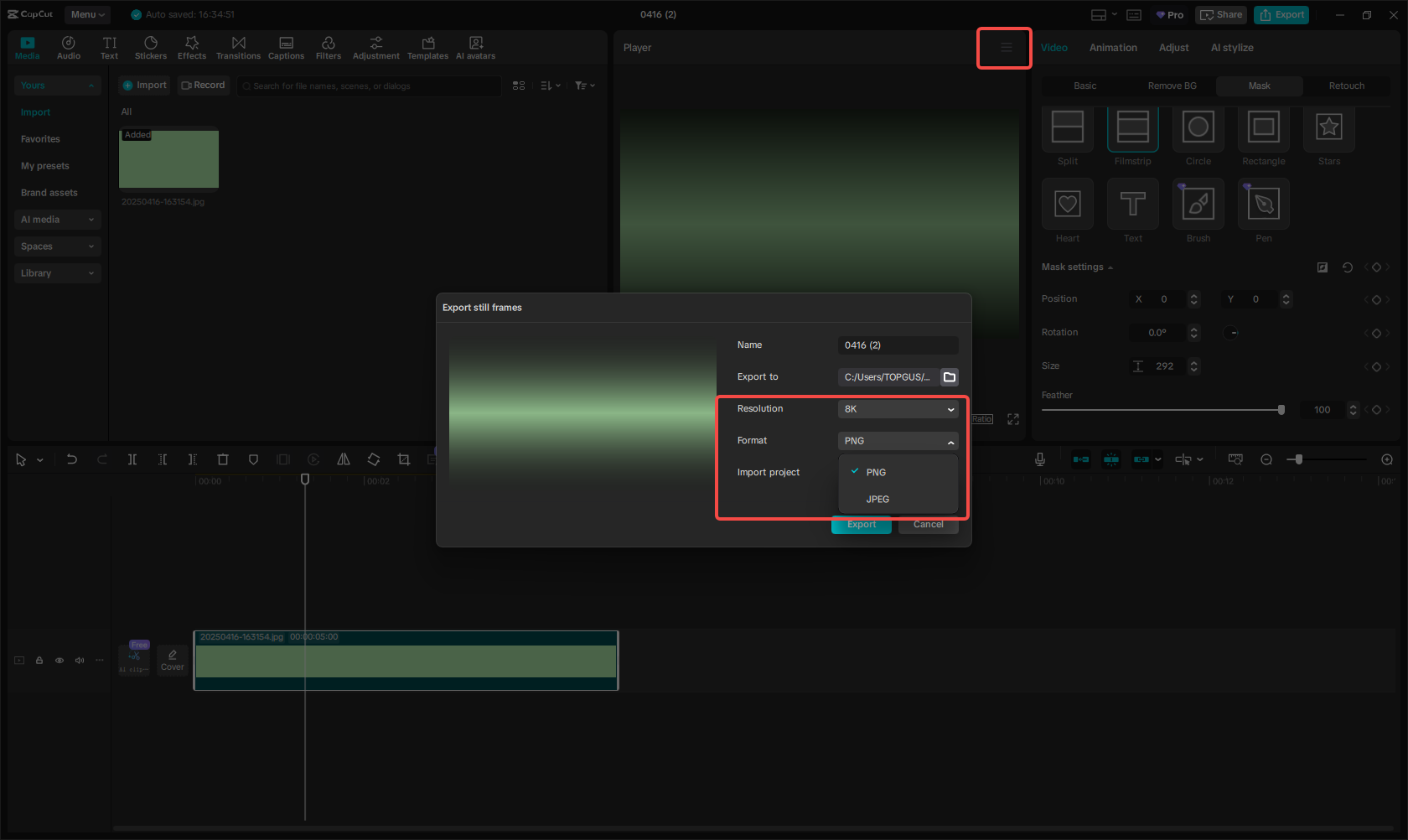 Export the faded green background in image/video format