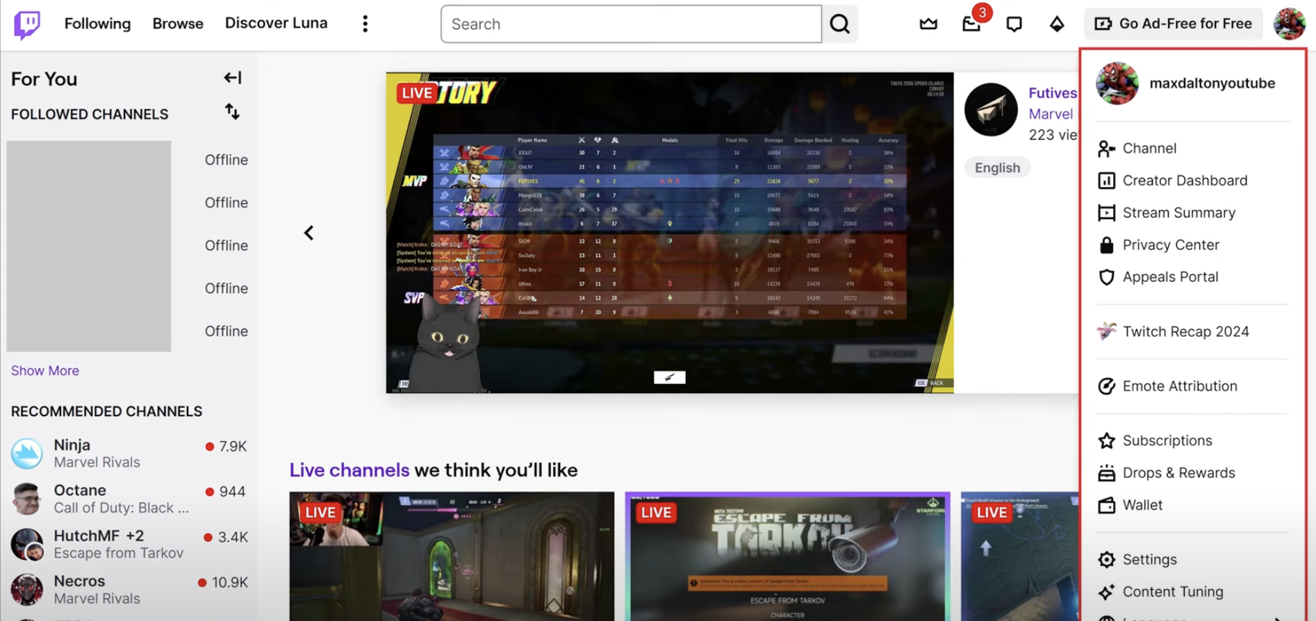 Log to Twitch profile
