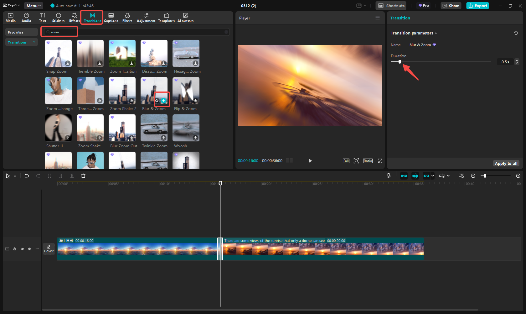 Zastosuj przejście powiększenia