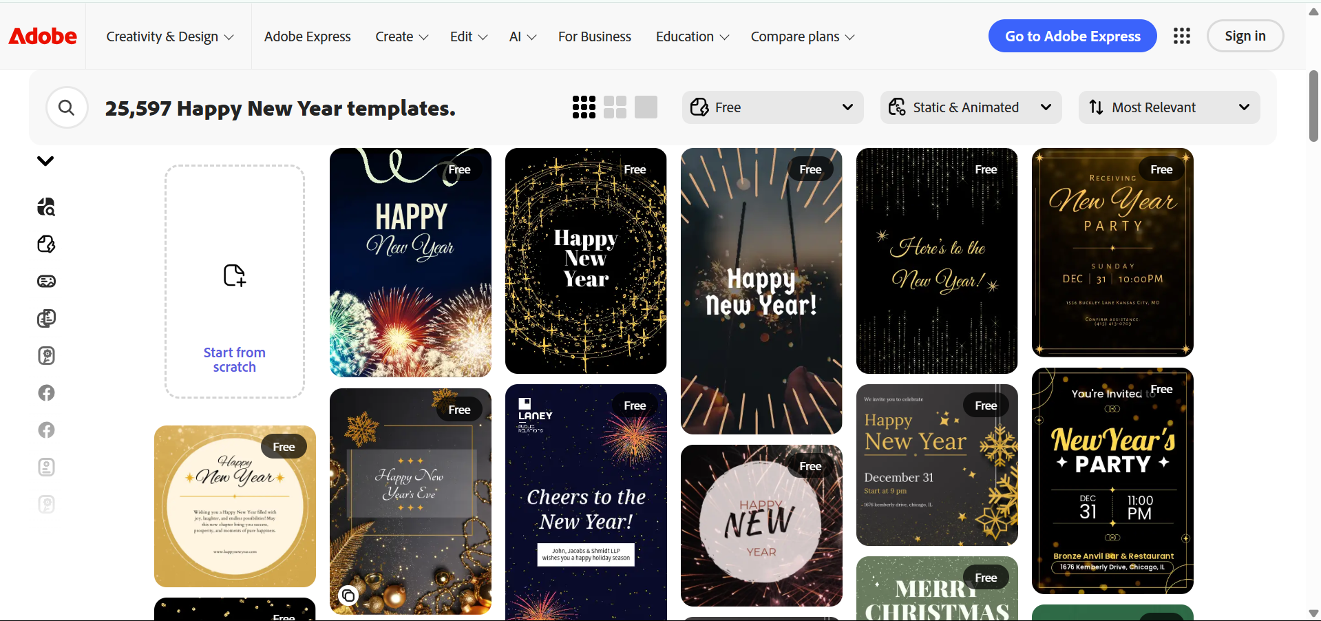 Adobe Express - the ideal platform to find Happy New Year video template free