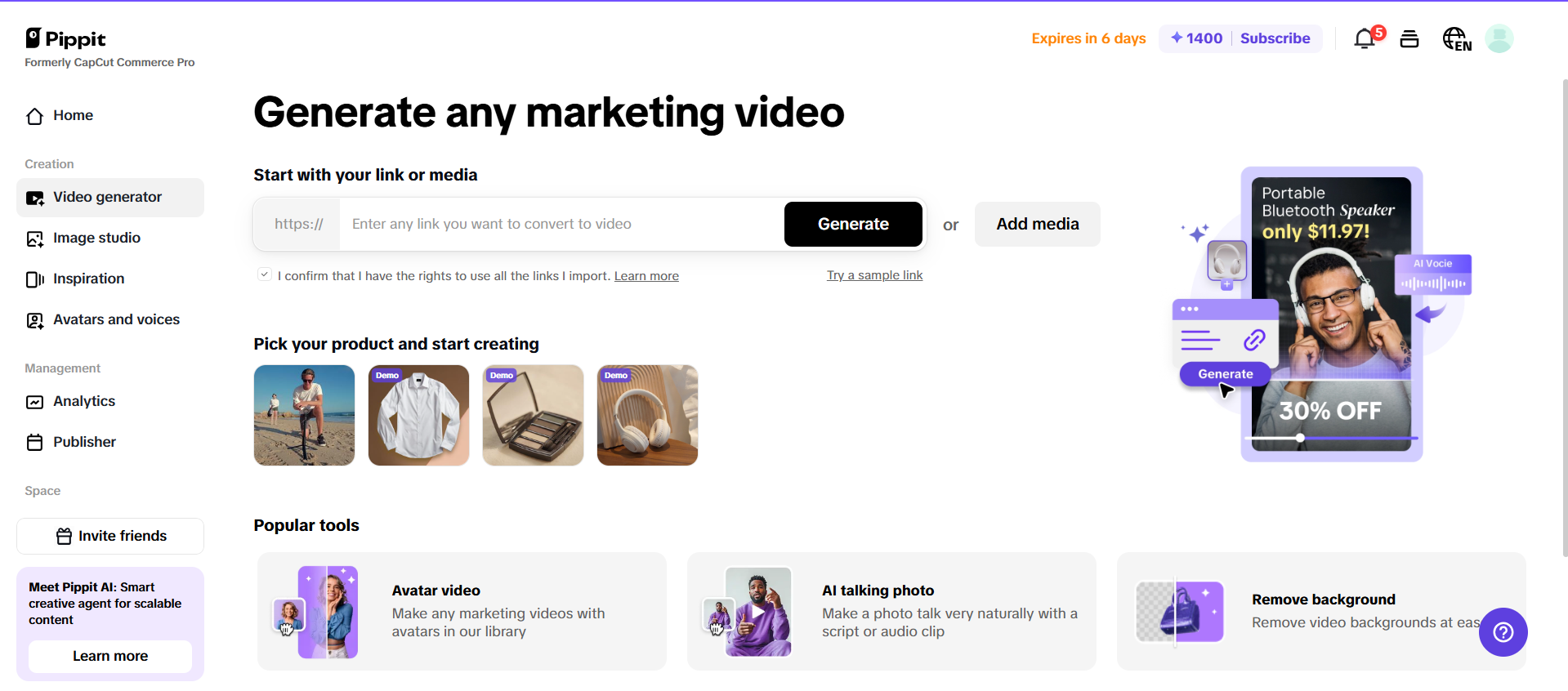 One-click product marketing video feature