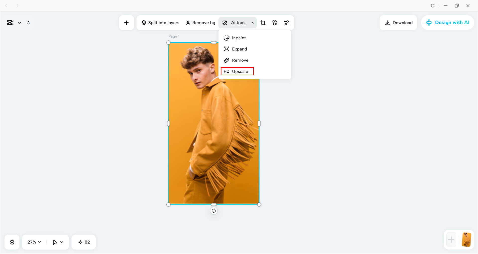 Upscaling the image with AI in the CapCut desktop video editor