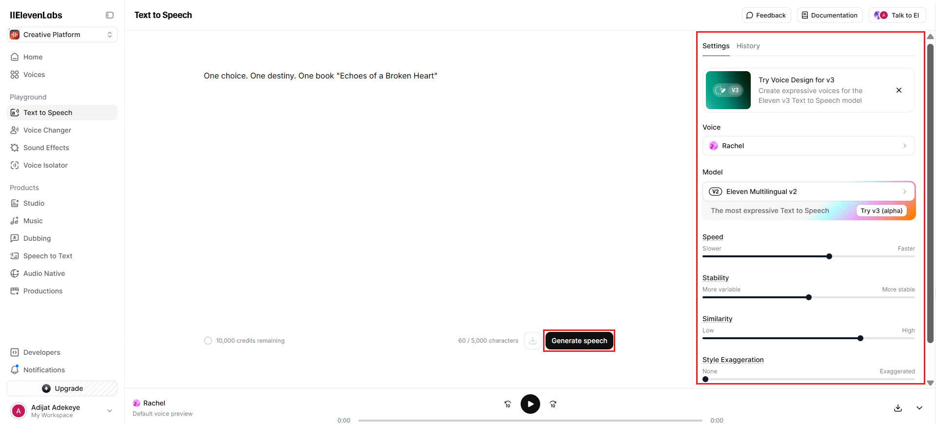 audiolivro de texto para fala