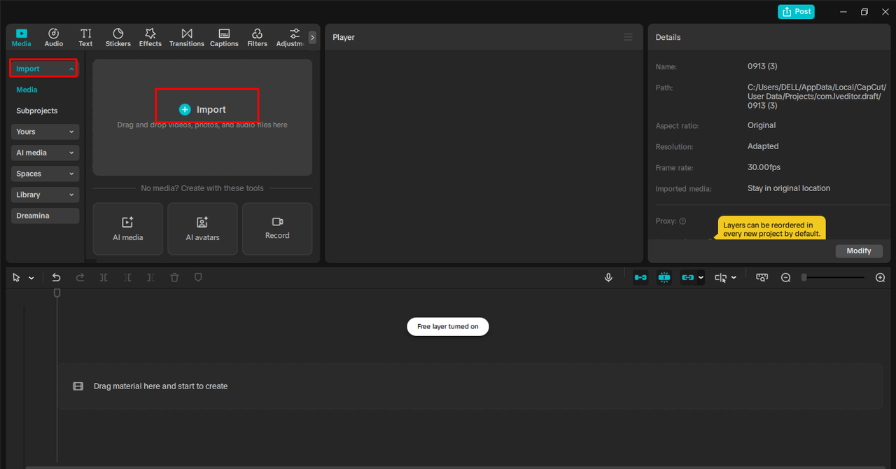Upload video into the CapCut desktop editor