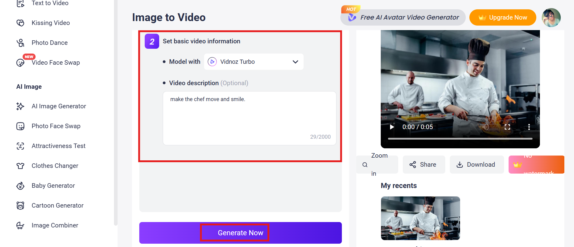 Defina as informações do vídeo e gere
