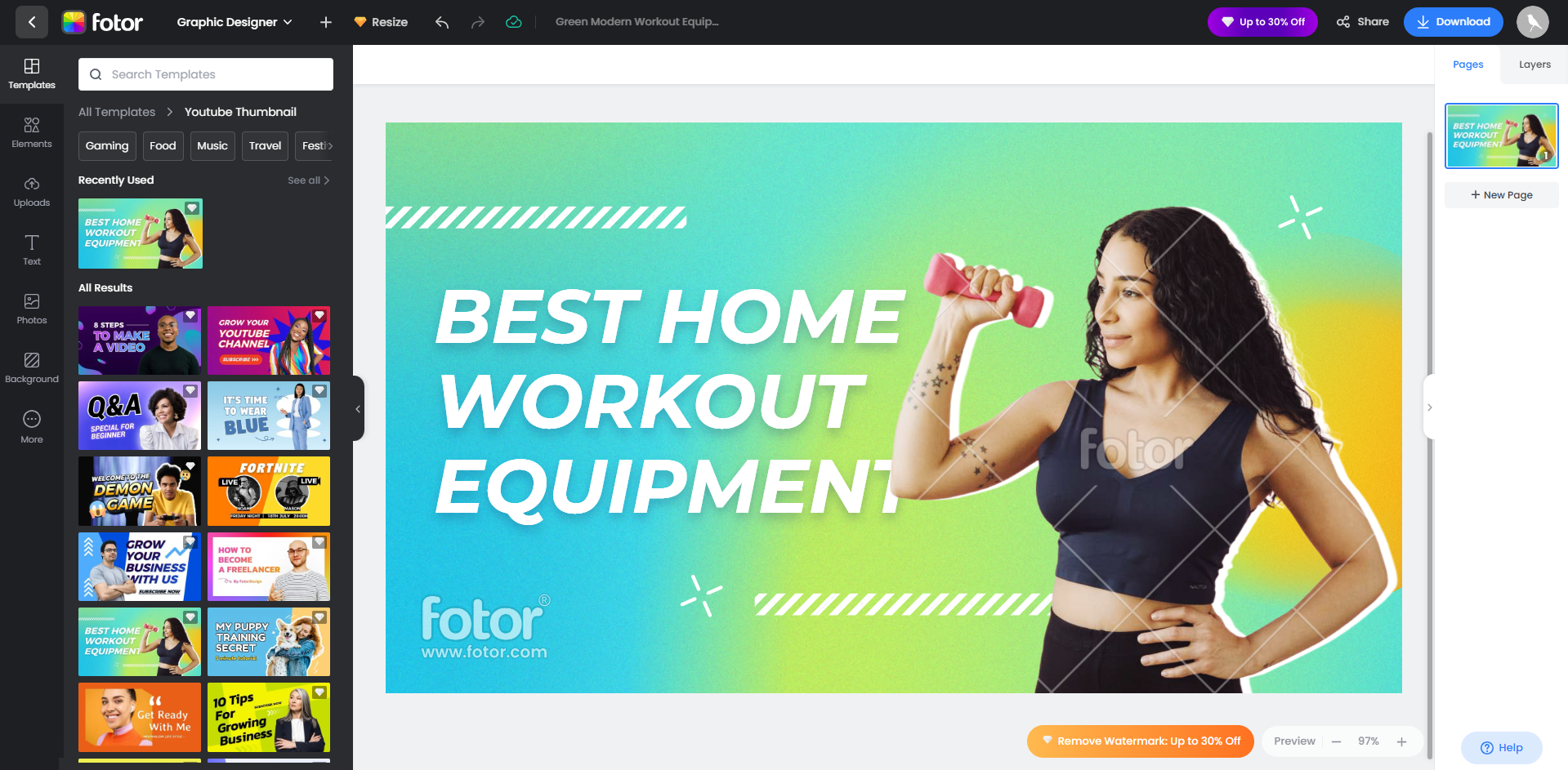Interface of Fotor - a user-friendly way to edit YouTube thumbnail backgrounds