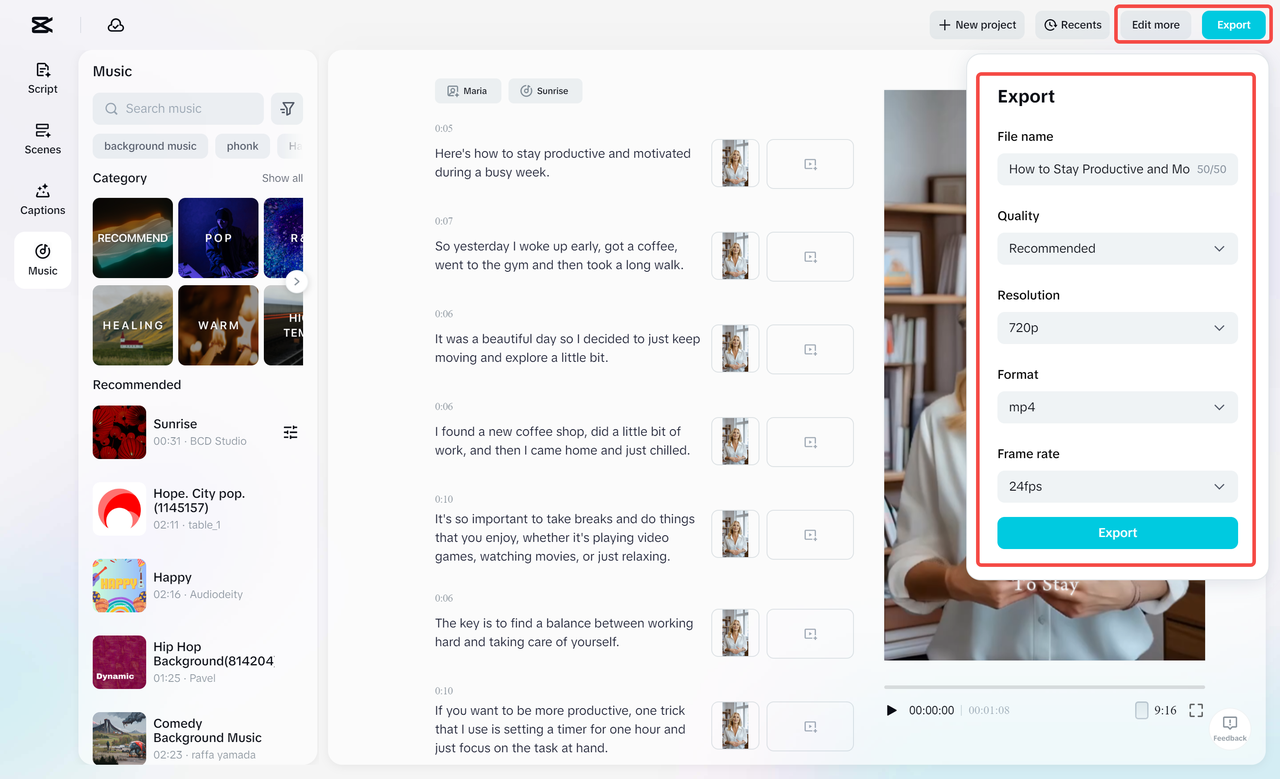 Pag-export ng video mula sa CapCut desktop video editor