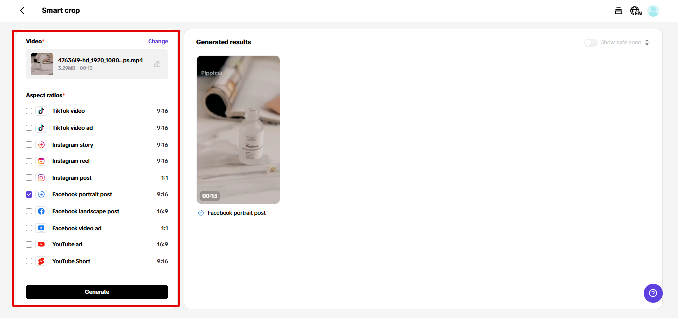 Pippit video resizer