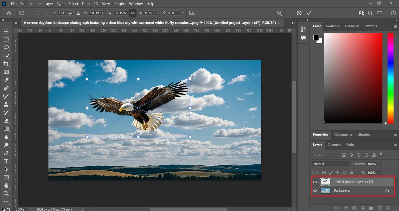 Select the layer with the object you want to flip