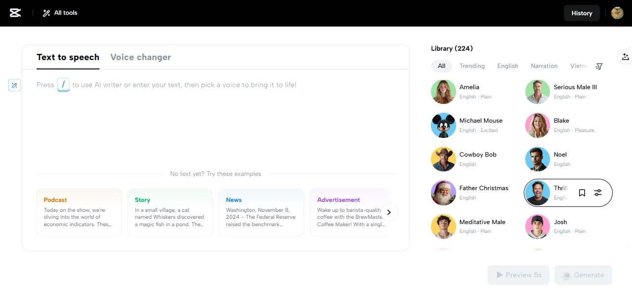 CapCut Web libreng AI voice actor tool