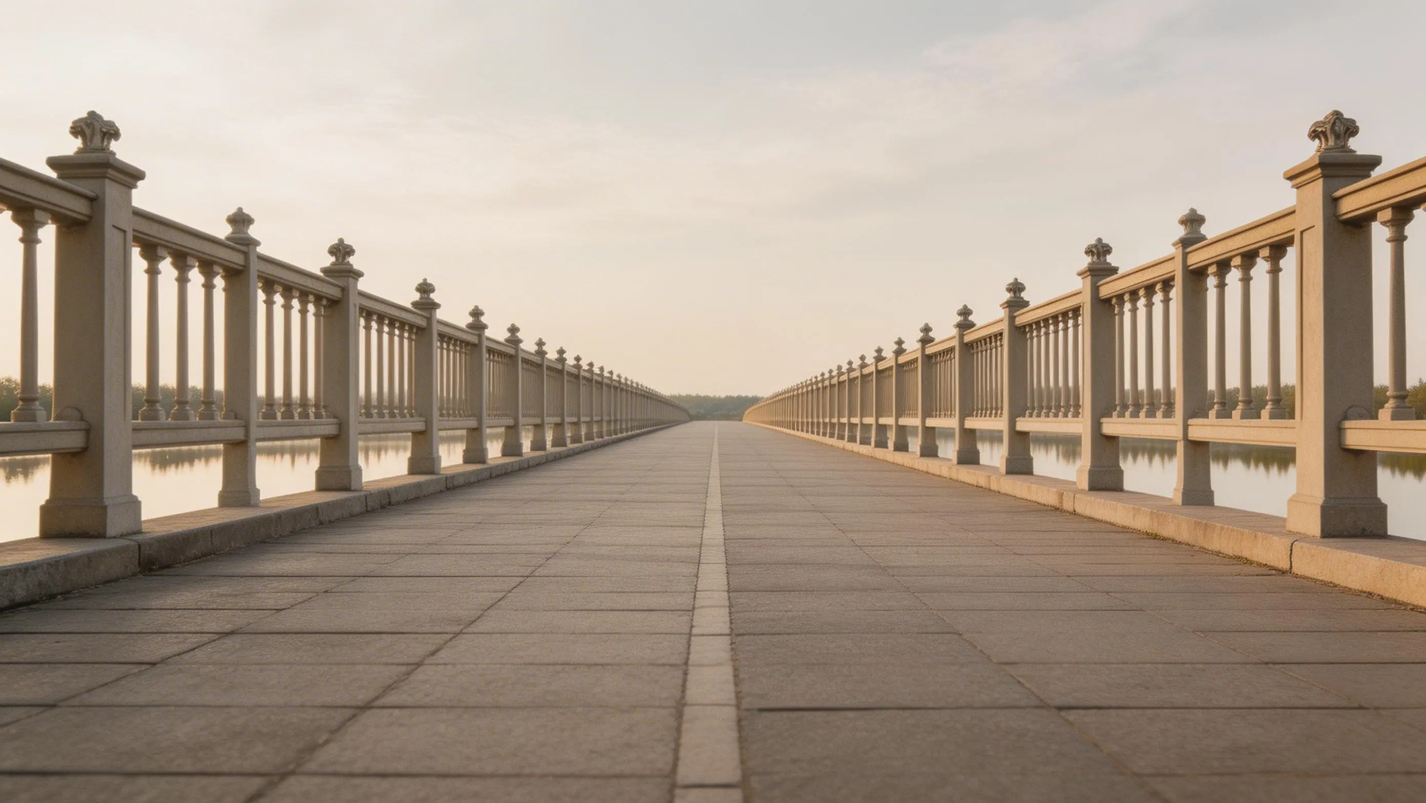 Symmetrical bridge with converging railings centered
