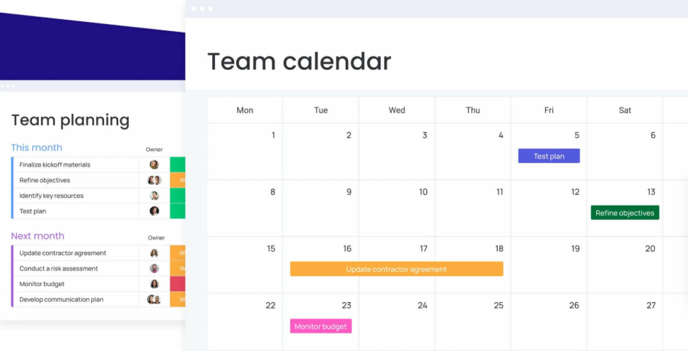 Project management calendar