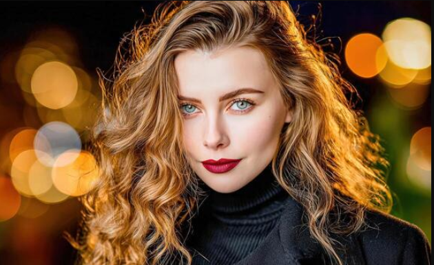 Ritratto con luci della città bokeh