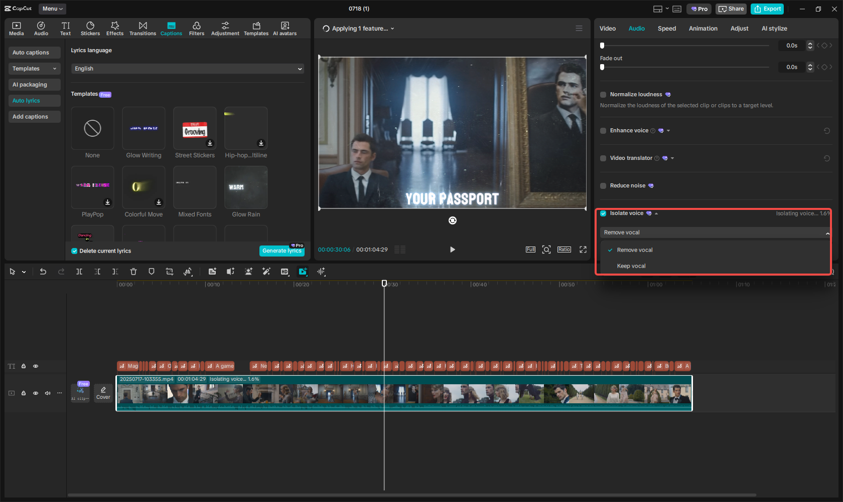 CapCutで曲のボーカルを削除する