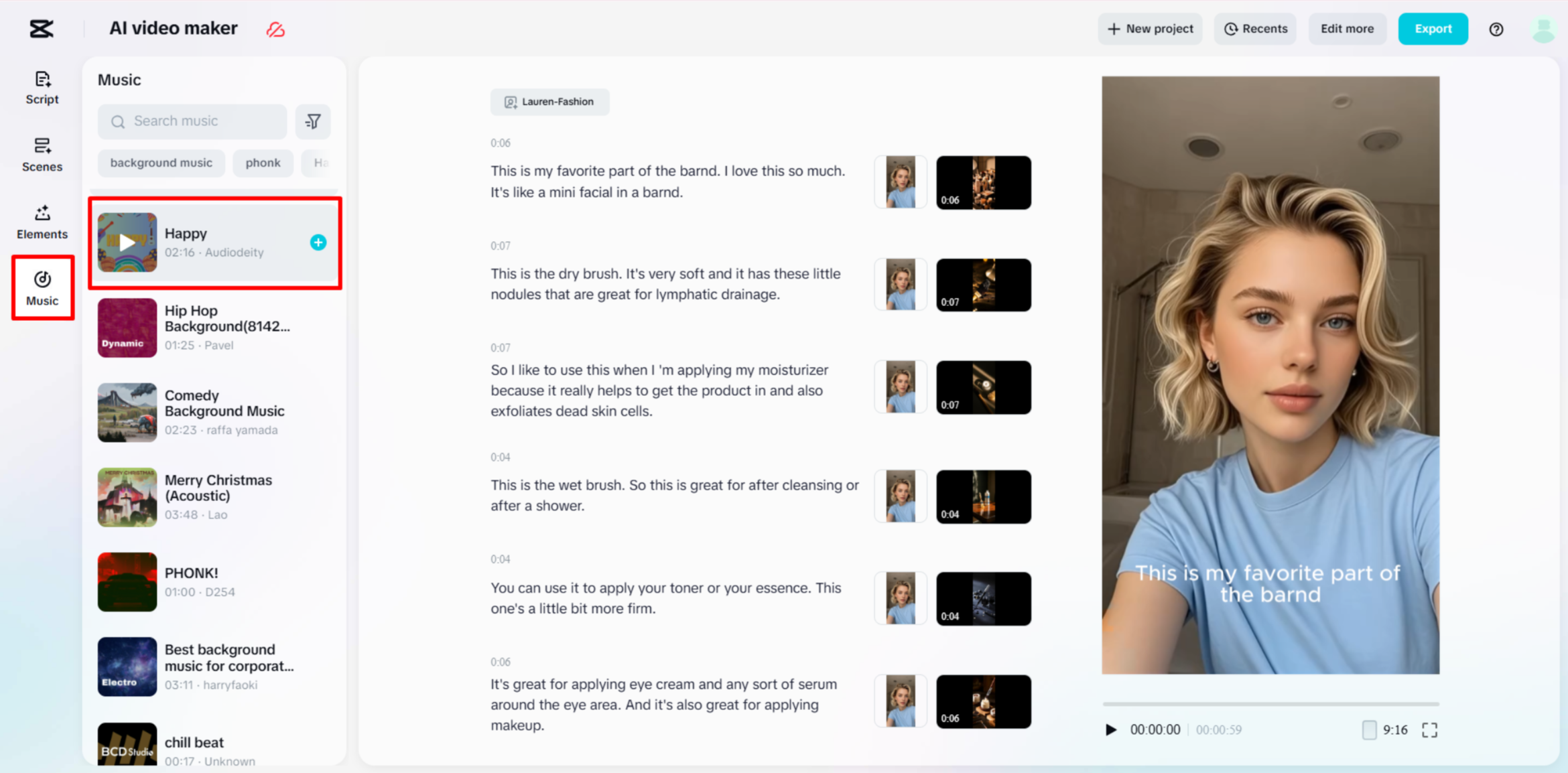 Inserting background music to enhance AI UGC video in CapCut Web