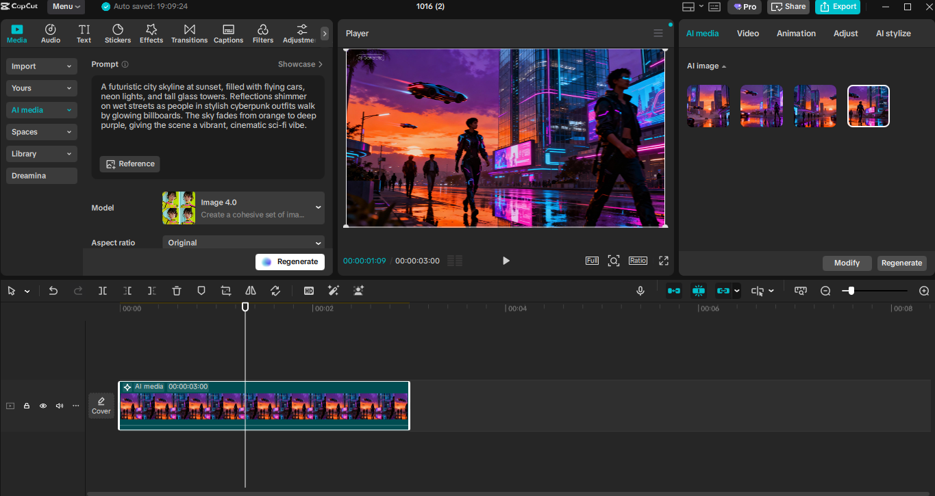 Interface of the CapCut desktop video editor